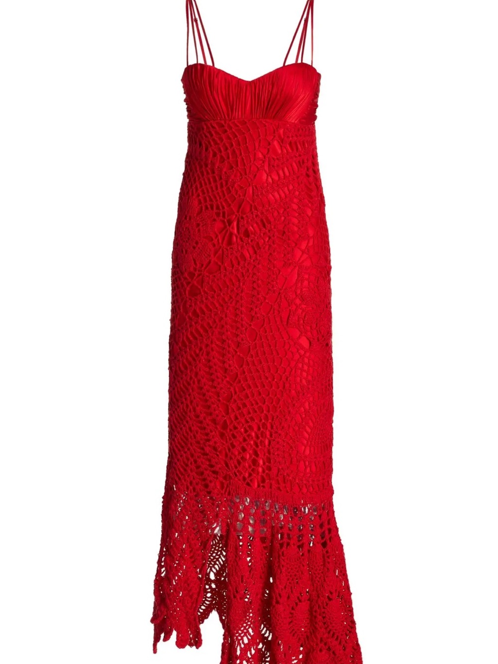 Alejandra Alonso Rojas Red Crochet Maxi Dress with Spaghetti Straps